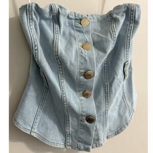 Pinko Alexa Top PJ122 Comfort Denim Bustier - Light Blue US 6 IT 42